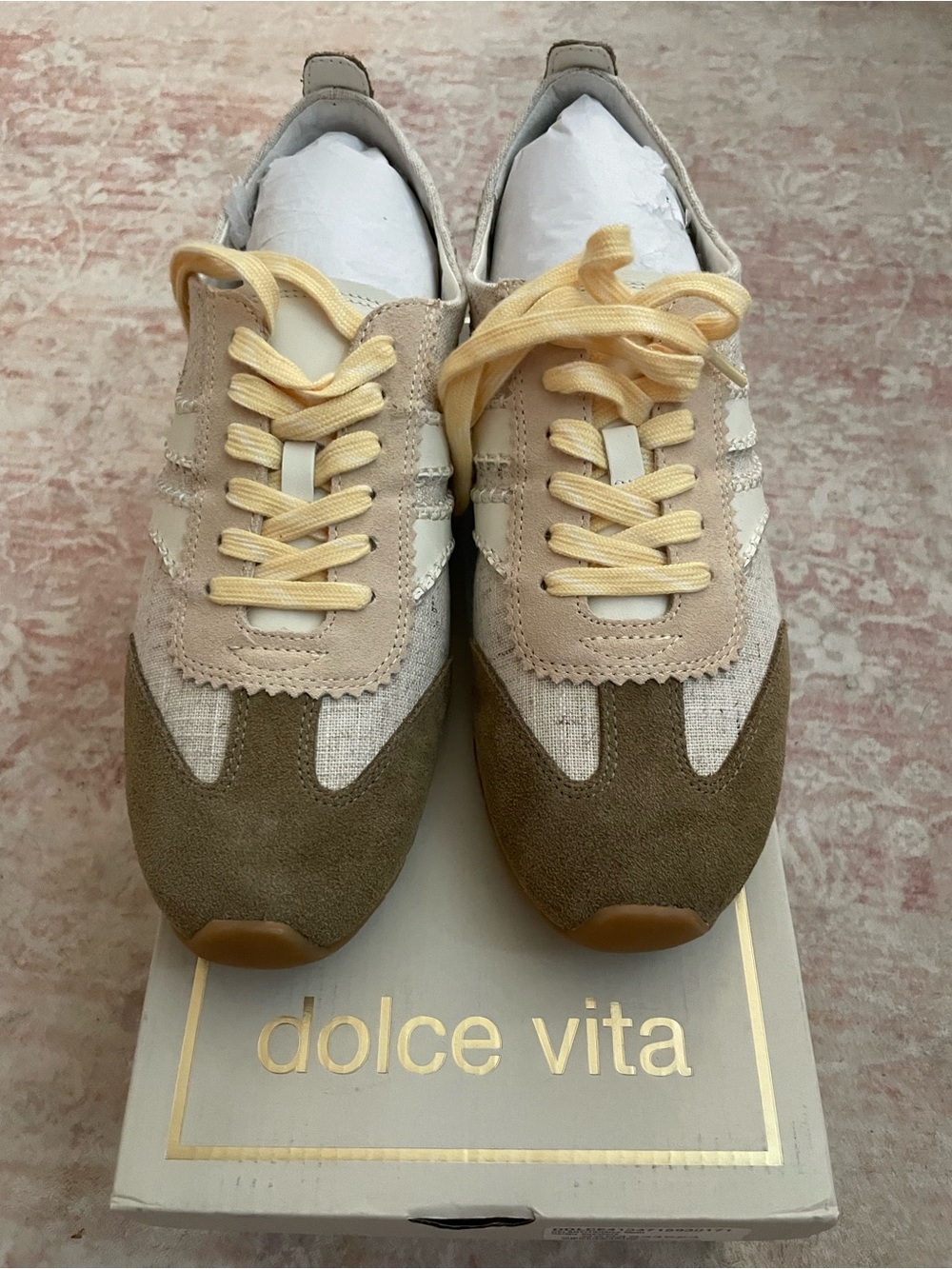 Dolce Vita Women’s Beige, Olive & Cream Mixed-Material Sneakers